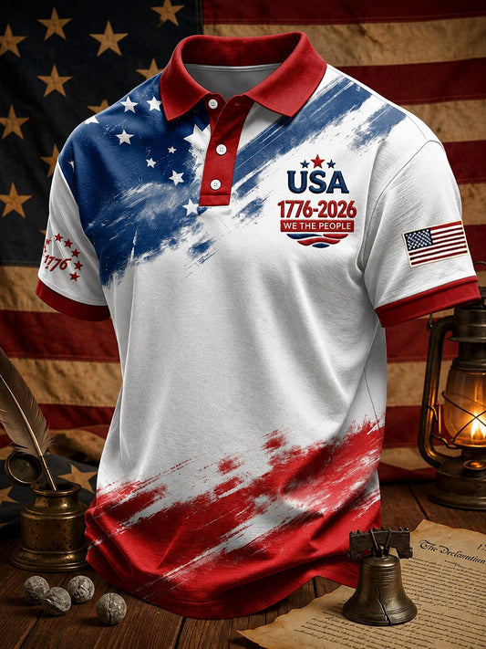 Men's Vintage Independence Day American Flag Art Print Casual Top gracestitchs