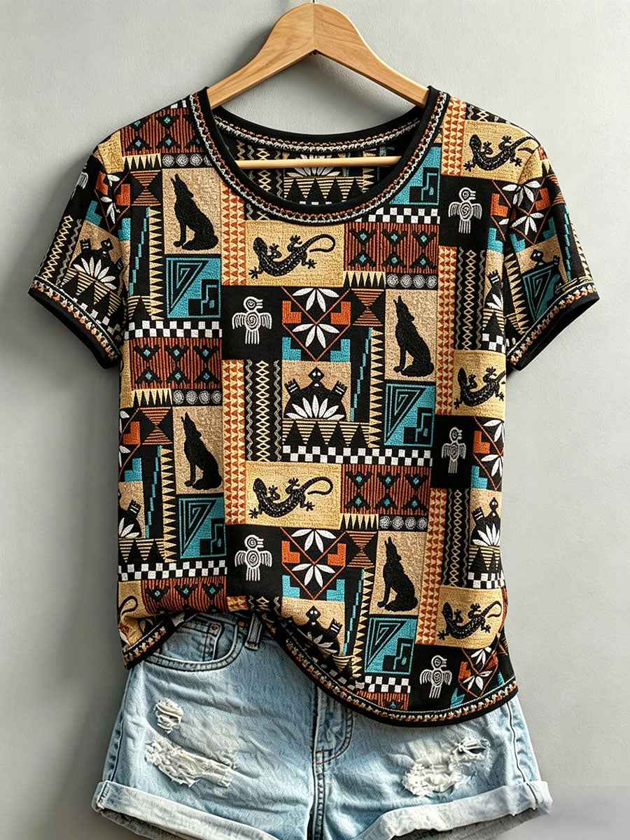 Women's Indigenous Print Casual T-Shirt