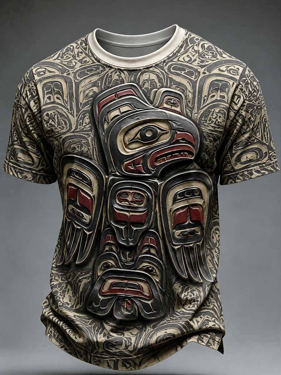 Men's Indigenous Print Casual T-Shirt