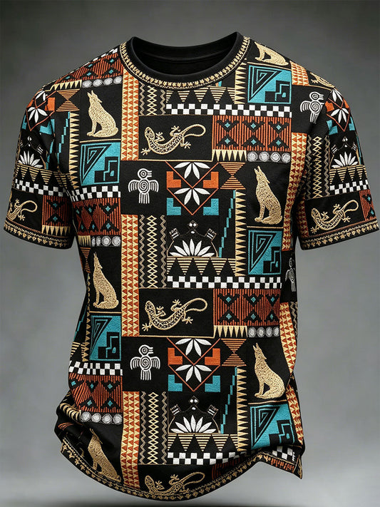 Men's Indigenous Print Casual T-Shirt gracestitchs