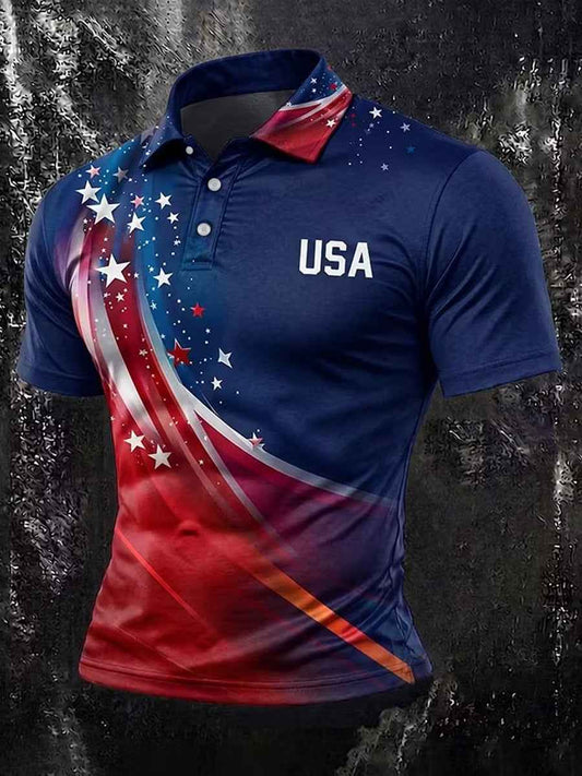 Men's Independence Day USA Flag Print Casual Patriotic Polo
