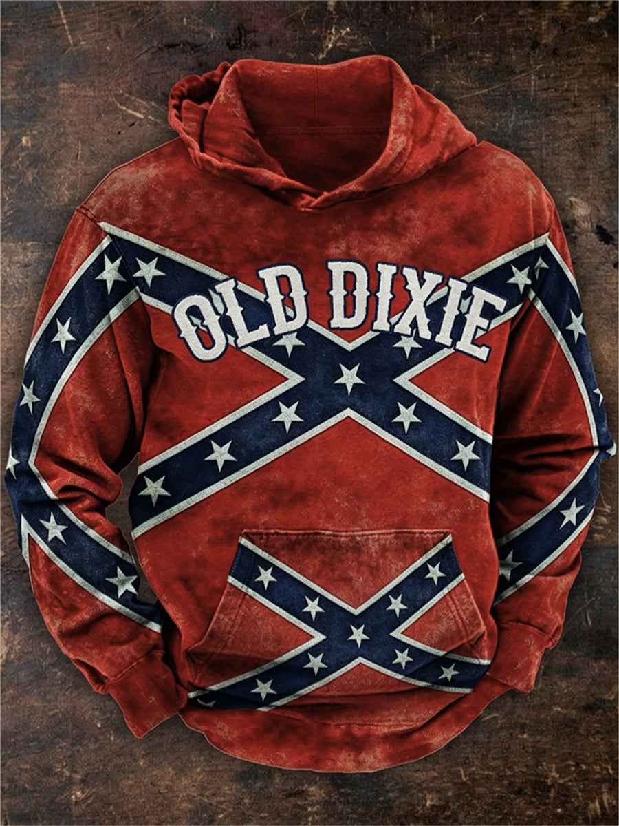 Men's Vintage Old Dixie Rebel Flag Inspired Print Hoodie