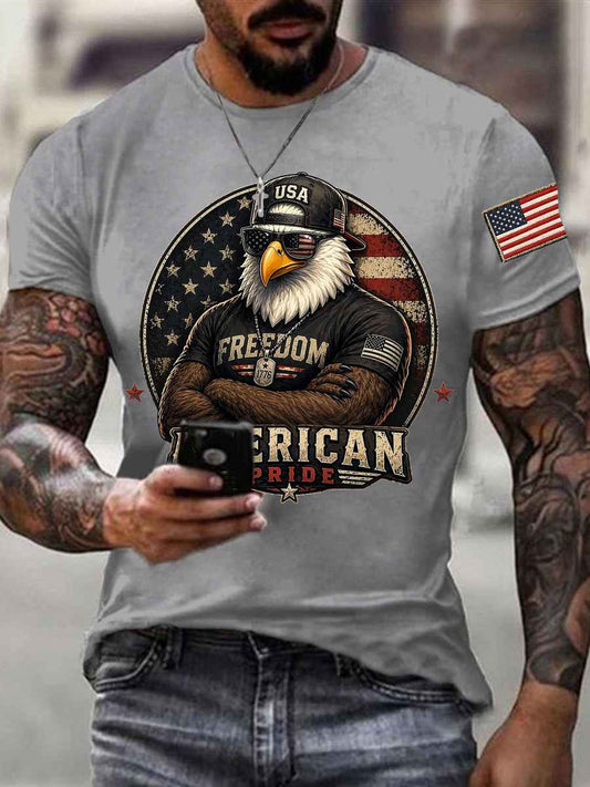 Men's Independence Day American Pride USA Flag Print Casual Patriotic Tee