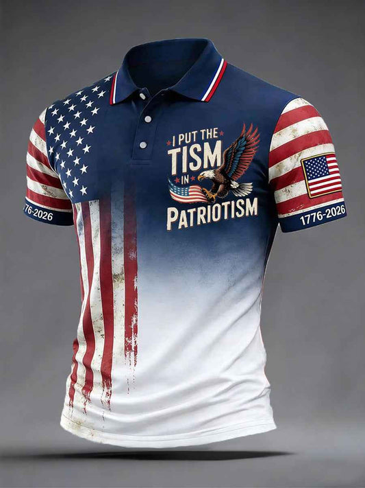 Men's Independence Day I Put The Tism In Patriotism Bald Eagle USA Flag Print Casual Patriotic Polo