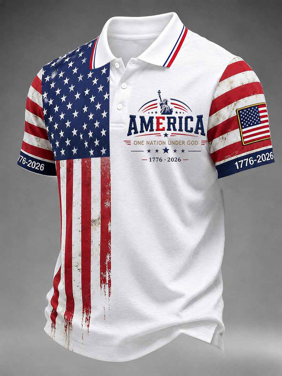 Men's Independence Day USA Flag Print Casual Polo