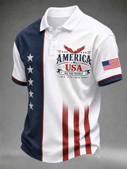 Men's Independence Day USA Flag Print Casual Polo
