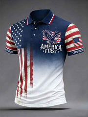 Men's Independence Day America First Bald Eagle USA Flag Print Casual Patriotic Polo