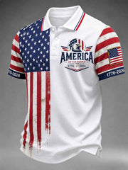 Men's Independence Day USA Flag Print Casual Polo