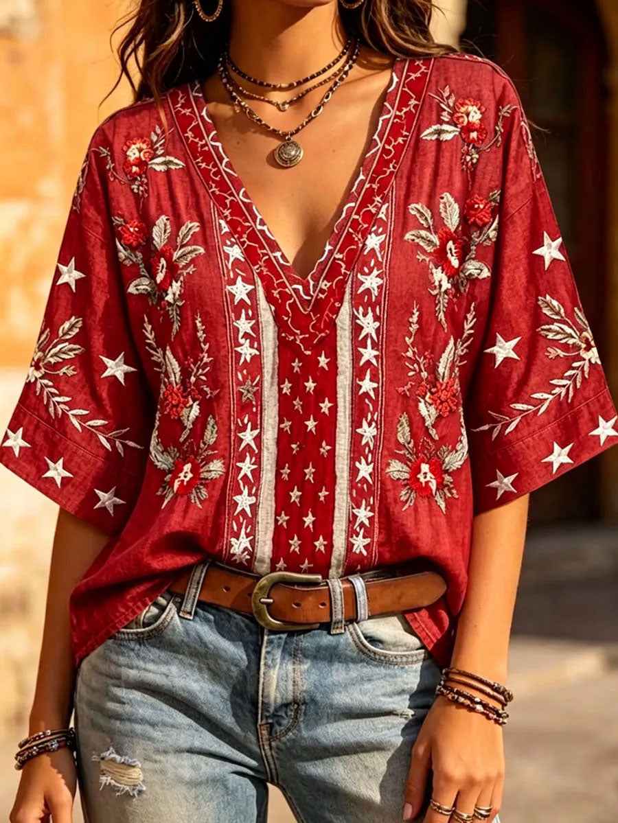 Women's 4th of July Freedom Art Printed Linen Tops