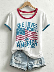 Women's She Loves Jesus and America Too Print T-Shirt