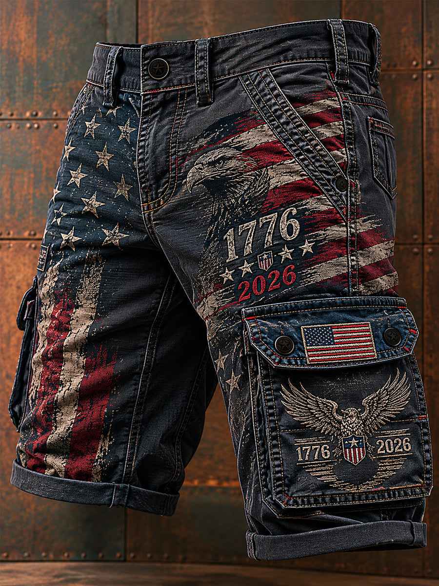 Men's Independence Day USA Flag Print Casual Patriotic Shorts