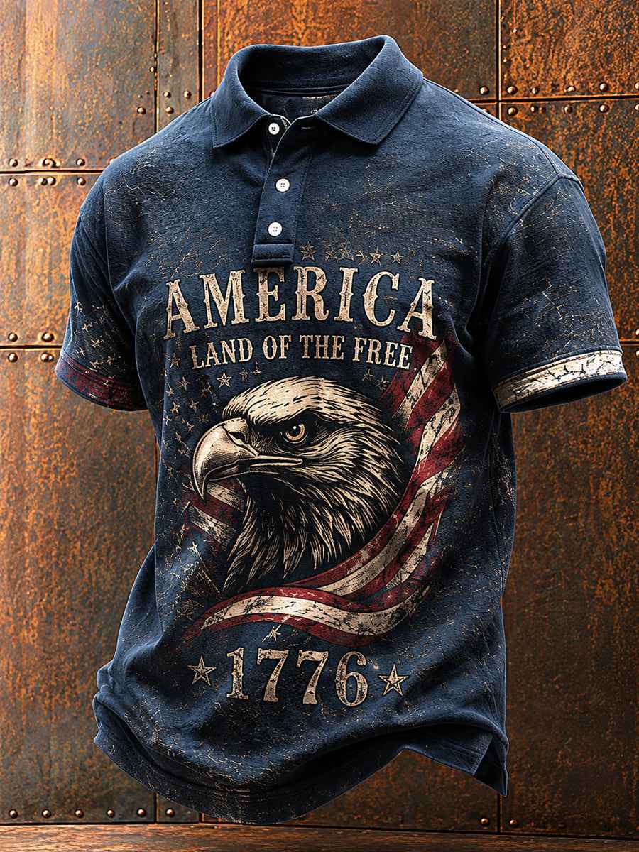 Men's Independence Day USA Flag Print Casual Patriotic Polo