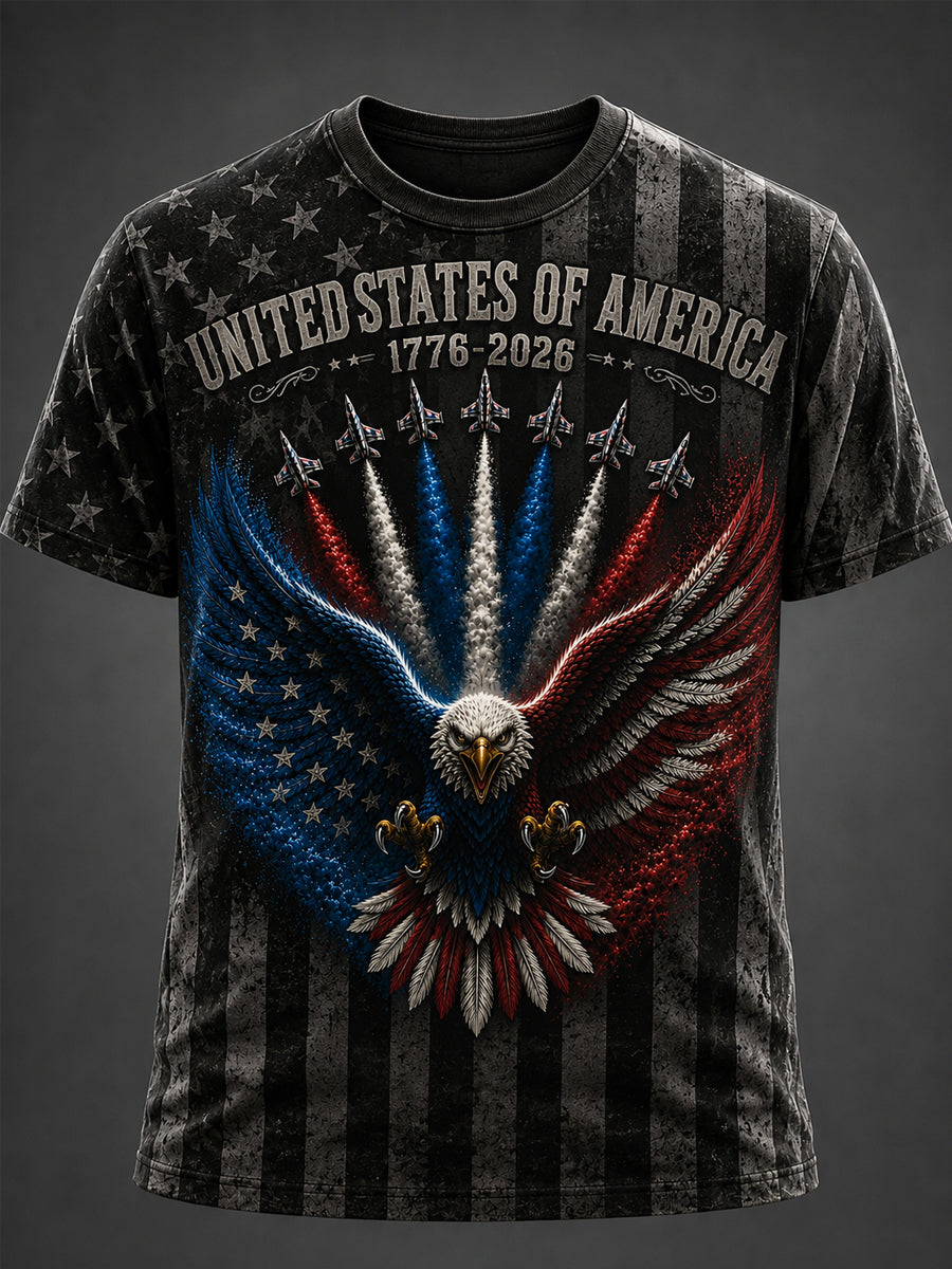 Men's Independence Day USA Flag Jet Print Casual Tee gracestitchs