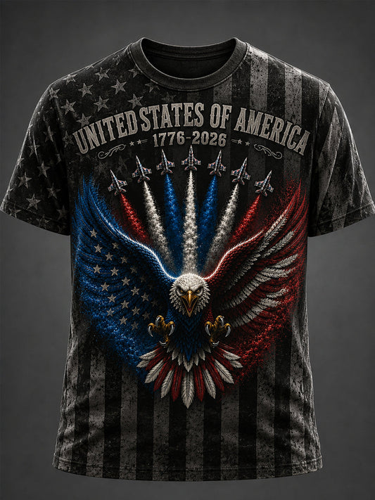 Men's Independence Day USA Flag Jet Print Casual Tee gracestitchs
