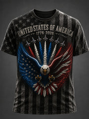 Men's Independence Day USA Flag Jet Print Casual Tee gracestitchs
