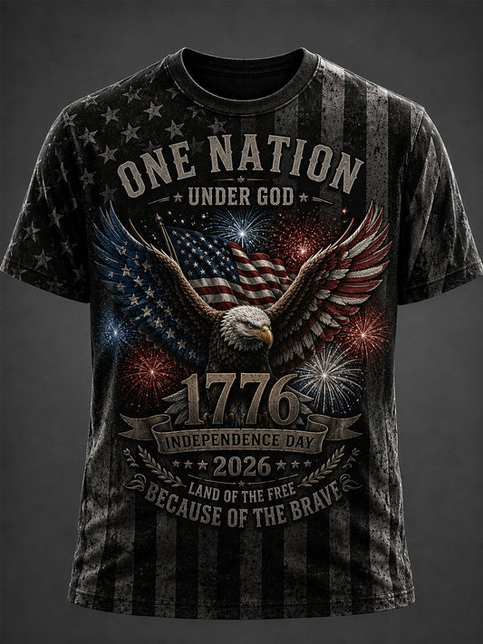 Men's Independence Day USA Flag Print Casual Patriotic Tee gracestitchs