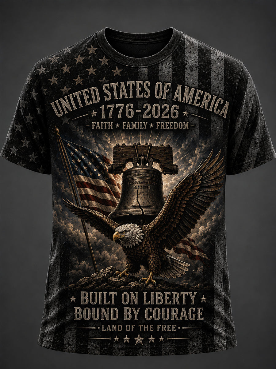 Men's Independence Day USA Flag Print Casual Patriotic Tee gracestitchs
