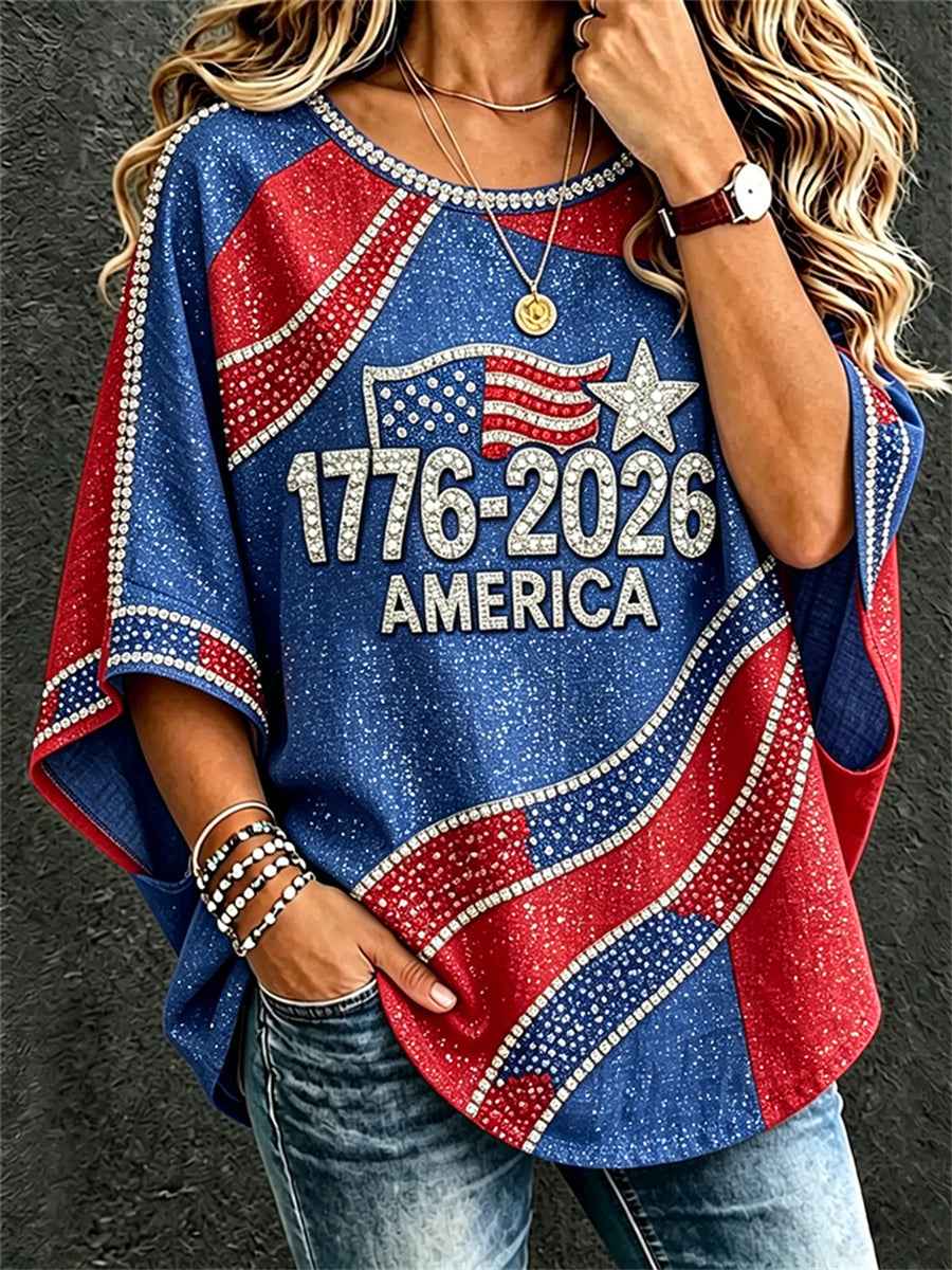 Women's America 1776-2026 Flag Inspired Design Print Oversize Tunic