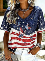 Women's America Printed V-neck T-shirt