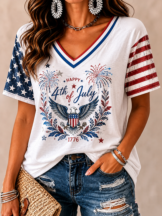 Women's Independence Day Printed short-sleeved T-shirt gracestitchs