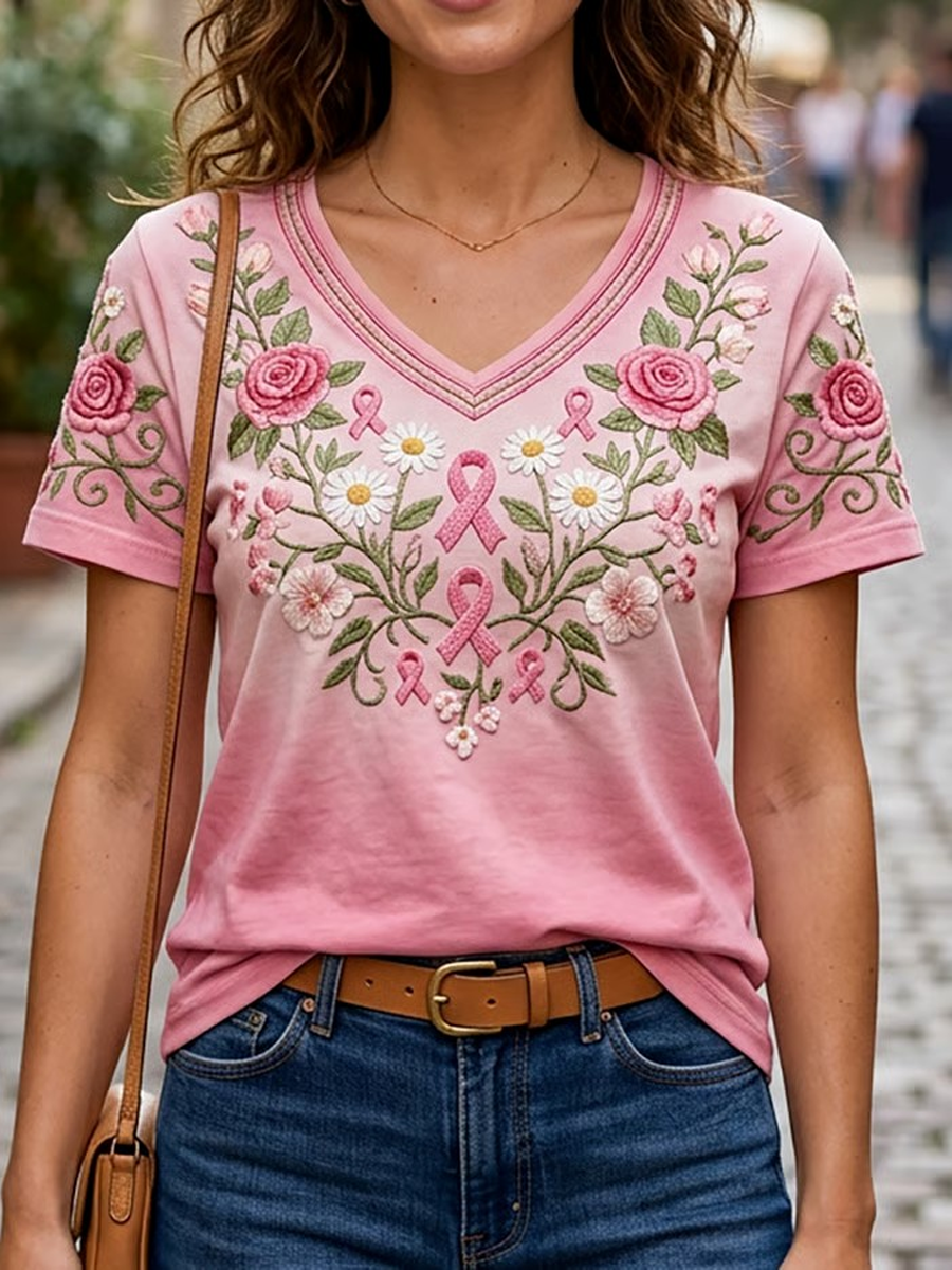 Women's floral print short-sleeved T-shirt gracestitchs