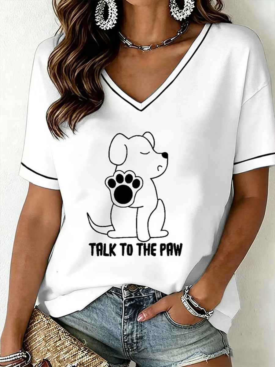 Women's Dog Art Print Casual T-Shirt