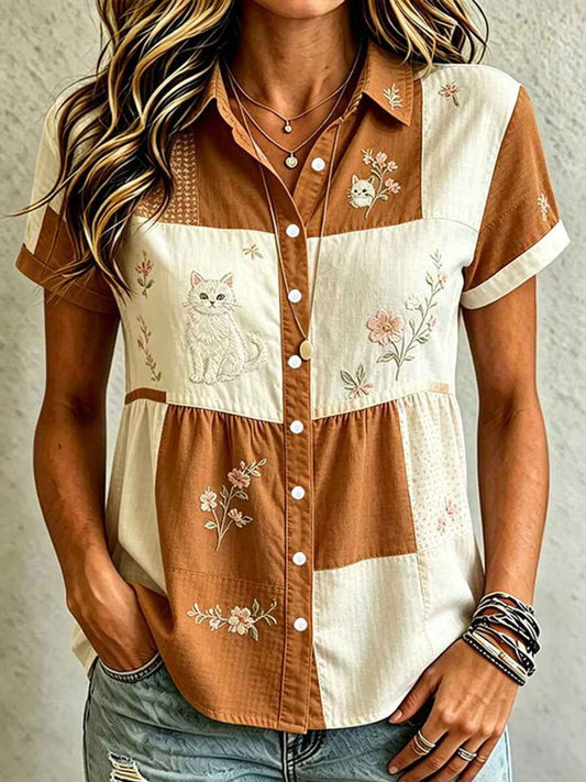 Women's Cat Art Print Casual Shirt