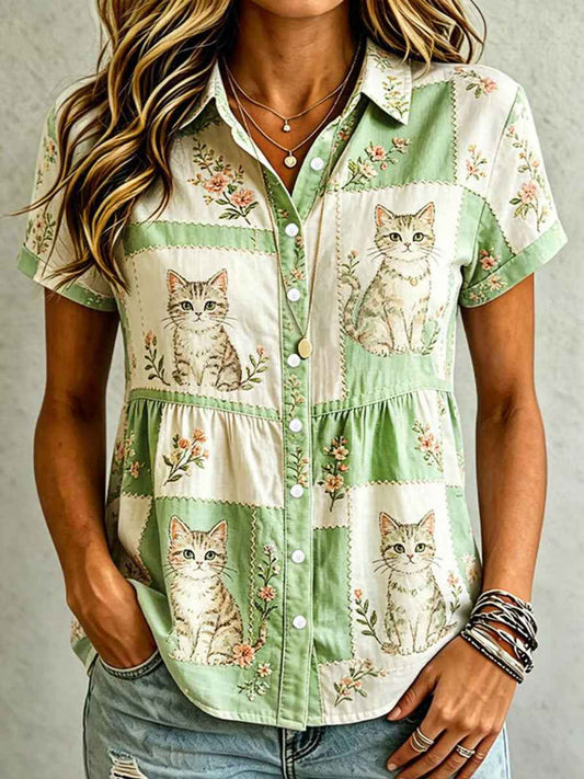Women's Cat Art Print Casual Shirt