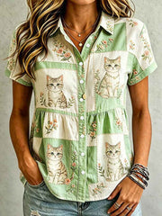 Women's Cat Art Print Casual Shirt