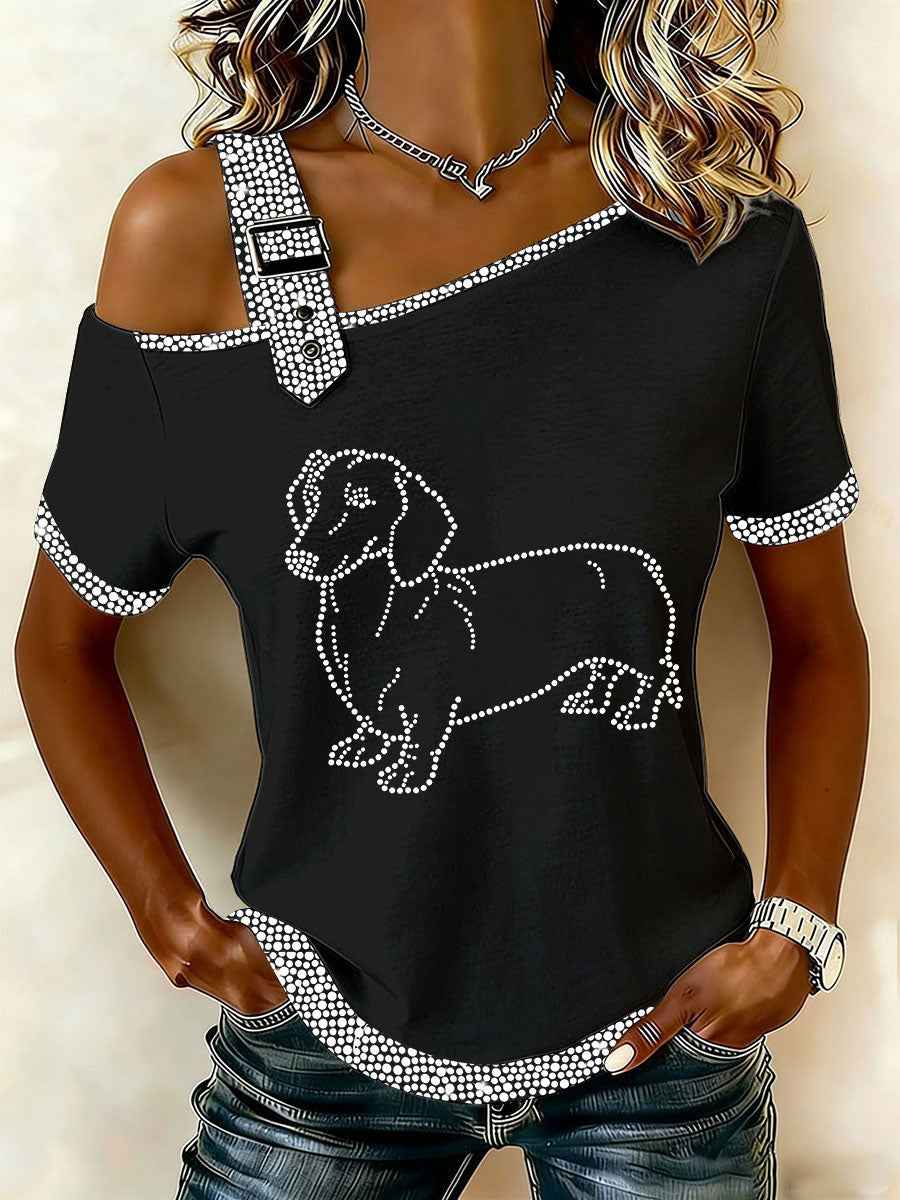 Women's Rhinestone Dachshund Casual T-Shirt