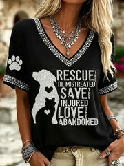 Women's Rhinestone Dog Casual T-Shirt
