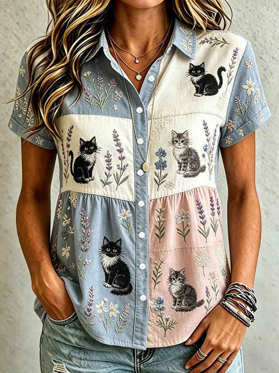Women's Cat Art Print Casual Shirt