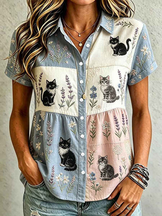 Women's Cat Art Print Casual Shirt