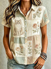 Women's Cat Art Print Casual Shirt