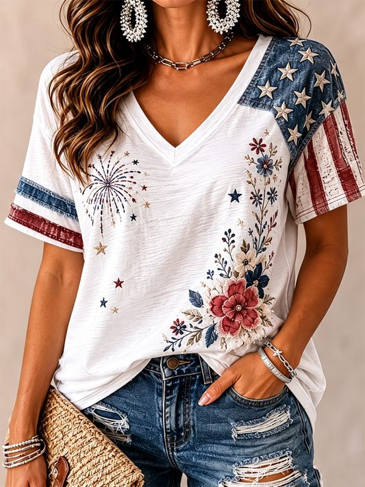 Women's floral print short-sleeved T-shirt gracestitchs