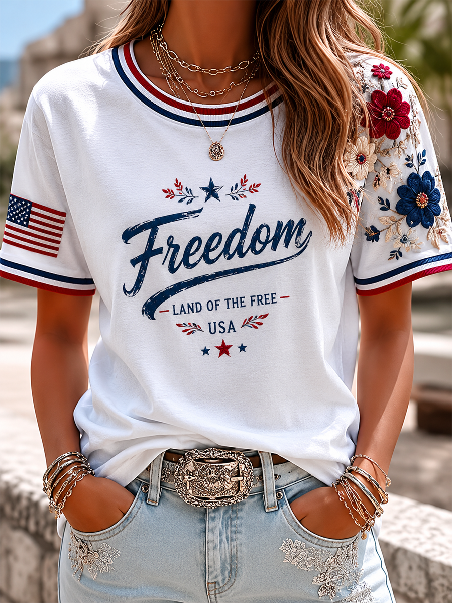 Women's Independence Day Printed short-sleeved T-shirt