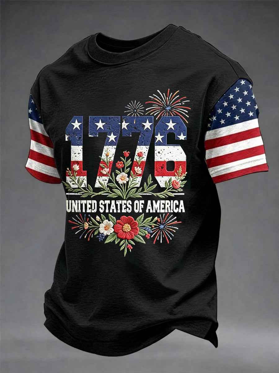 Men's Independence Day Flag Florals 1776 Art Short Sleeve T-shirt