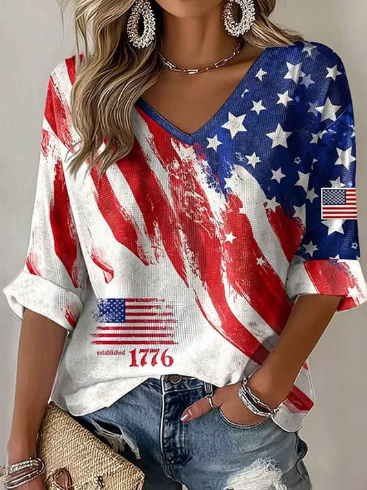 Women's Independence Day Flag Waffle T-shirt
