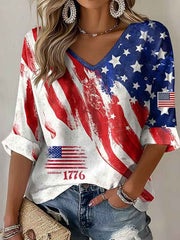 Women's Independence Day Flag Waffle T-shirt