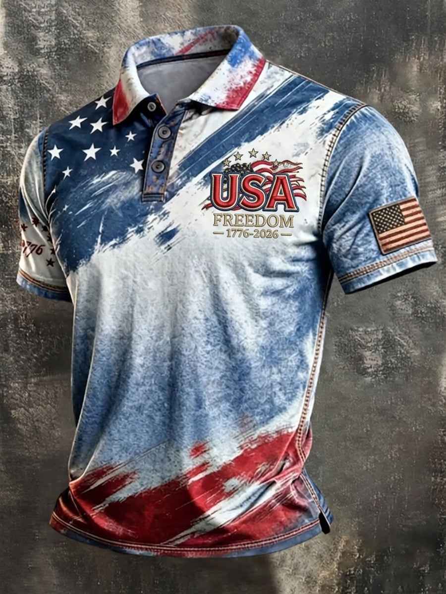 Men's Independence Day Flag Art Short Sleeve Top