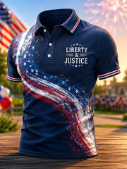 Men's Independence Day Liberty Justice USA Flag Print Casual Patriotic Polo