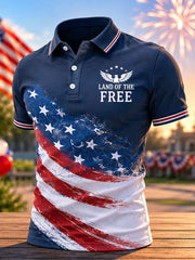 Men's Independence Day Land Of The Free USA Flag Print Casual Patriotic Polo