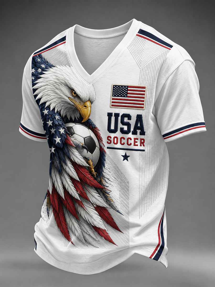 Men's USA Soccer Fan Printed V-neck T-shirt