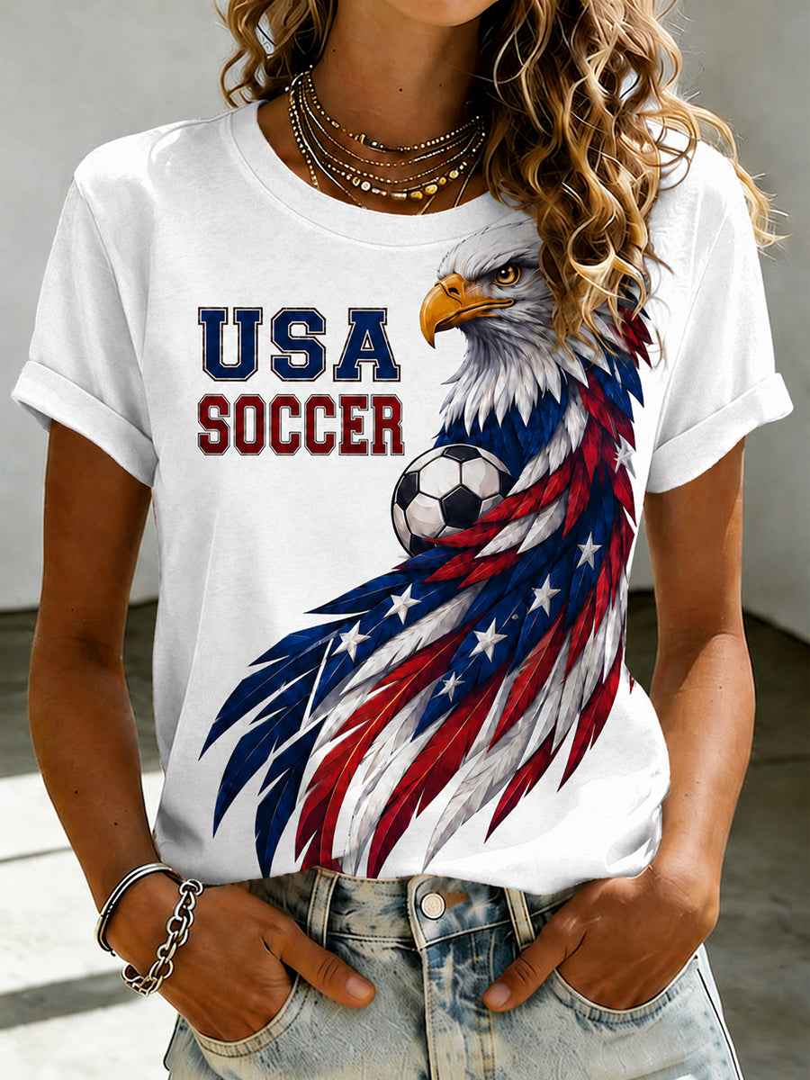 Women's USA Soccer Fan Printed Casual T-shirt