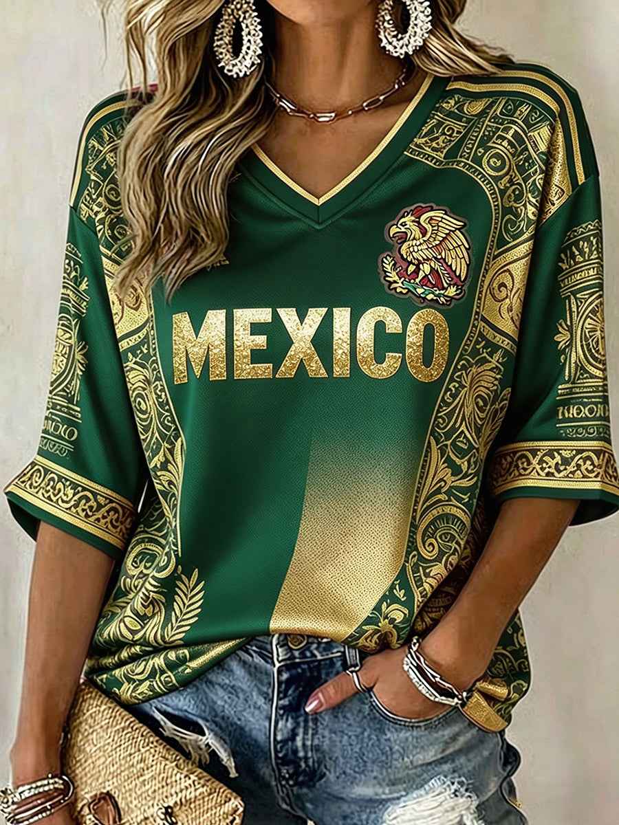 Women's Mexico Football Lover Art Printed T-shirt