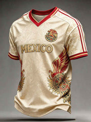 Men's Mexico Football Lover Printed V-neck T-shirt