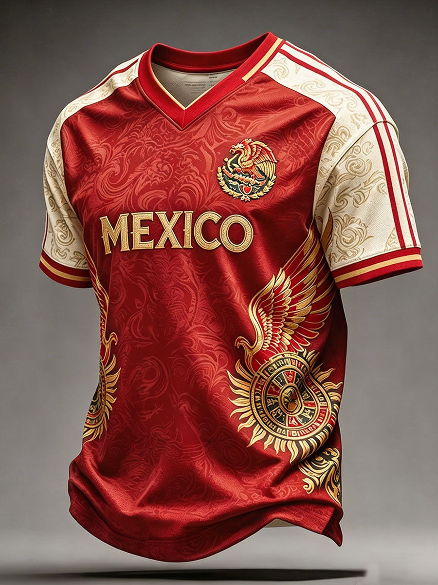 Men's Mexico Football Lover Printed V-neck T-shirt gracestitchs