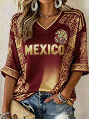 Women's Mexico Football Lover Art Printed T-shirt