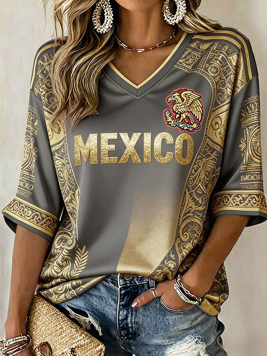 Women's Mexico Football Lover Art Printed T-shirt gracestitchs