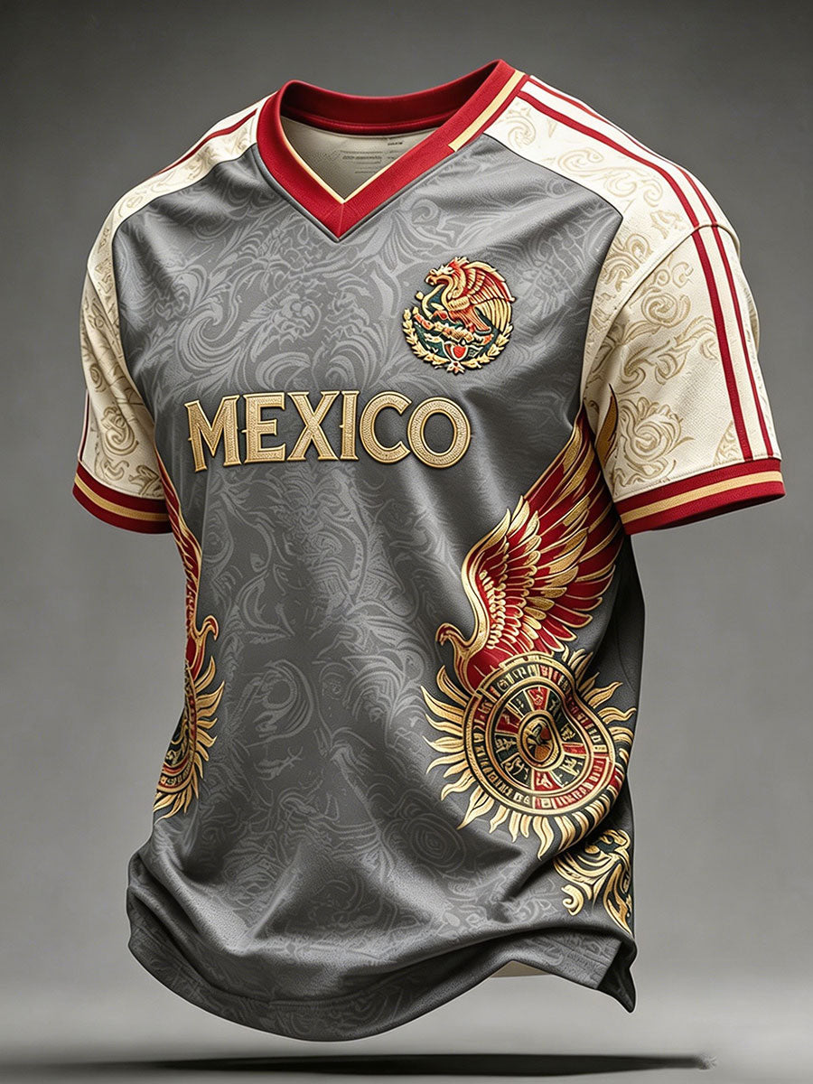Men's Mexico Football Lover Printed V-neck T-shirt gracestitchs